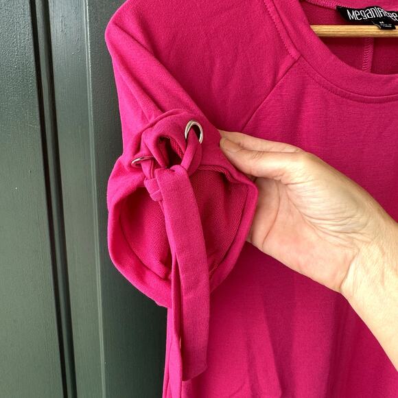 NEW HFR x Megan Renee HSN Soft Touch Magic Jersey Tie Sleeve Top in Fuchsia Sz M - Picture 3 of 7
